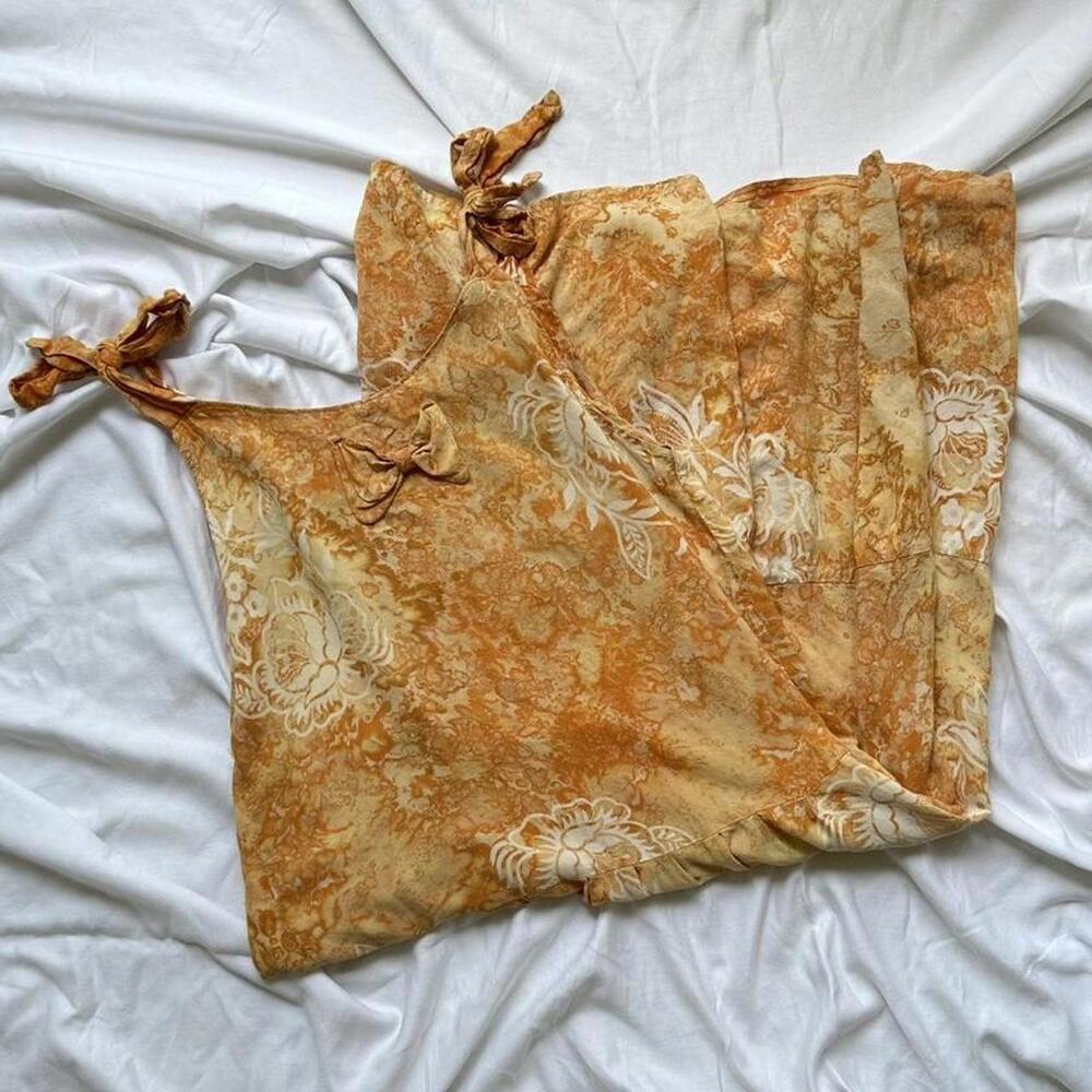 Batik Jayanty vintage 70’s orange batik maxi dress with tie straps and bow